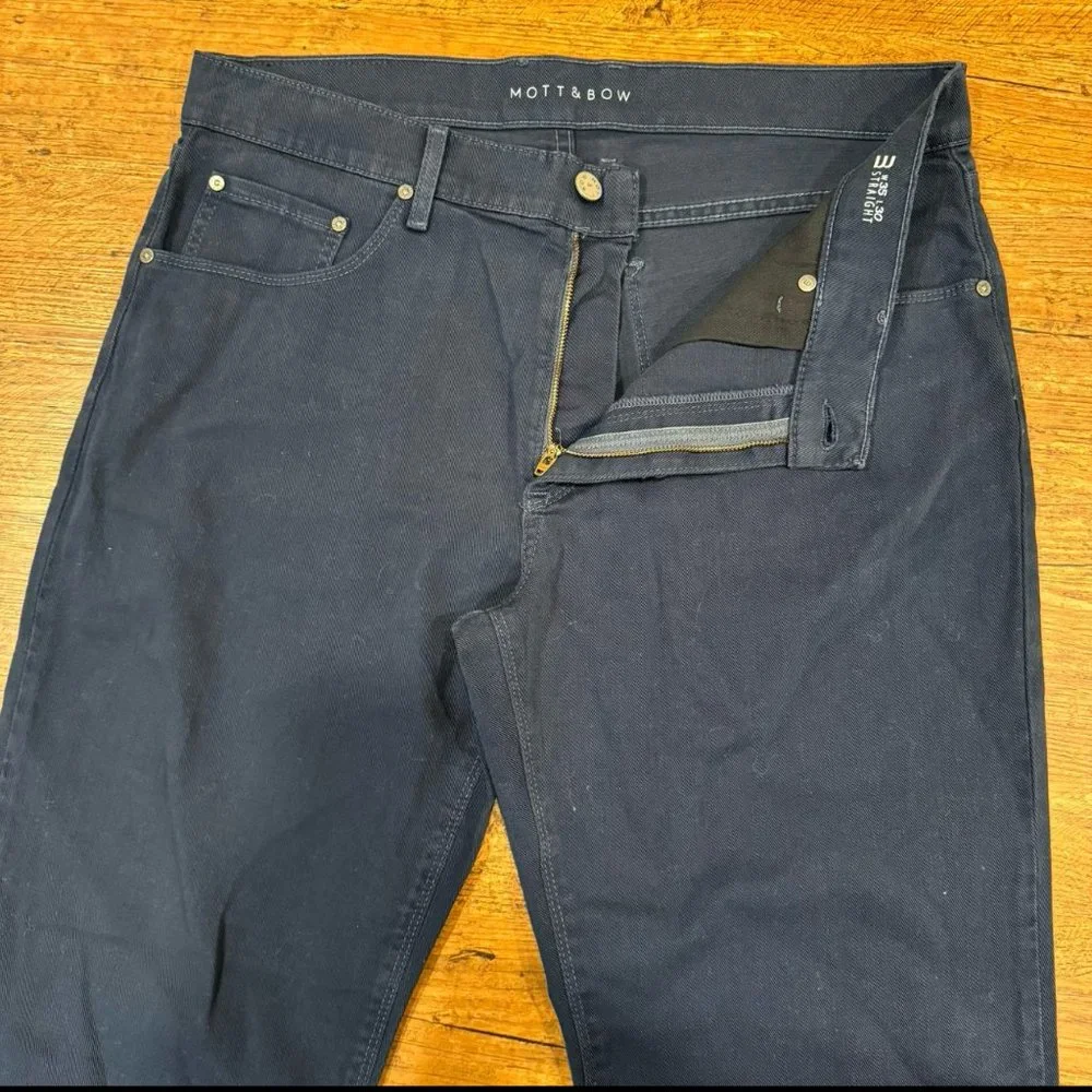 Mott & Bow Blue Mercer Straight Casual Soft Twill Denim Jeans Trousers Men 35x30